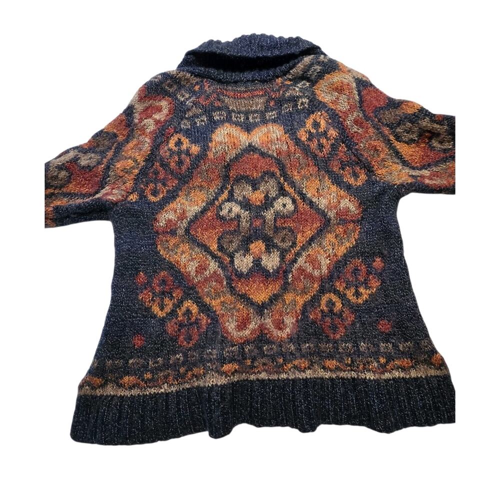 J. Jill Shawl Collar Button Front Patterned Cardigan in Navy, Rust, Gold - Picture 3 of 9